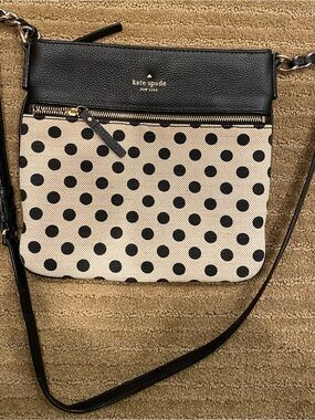 kate spade Black and Cream Polka Dot Crossbody Bag with Gold Hardware
